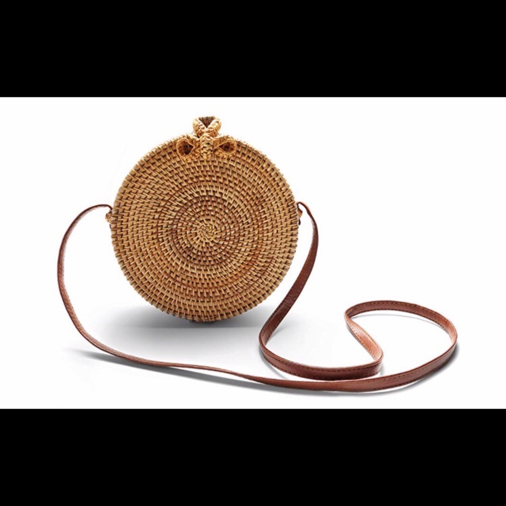 Handwoven Round Rattan Shoulder Crossbody Bag